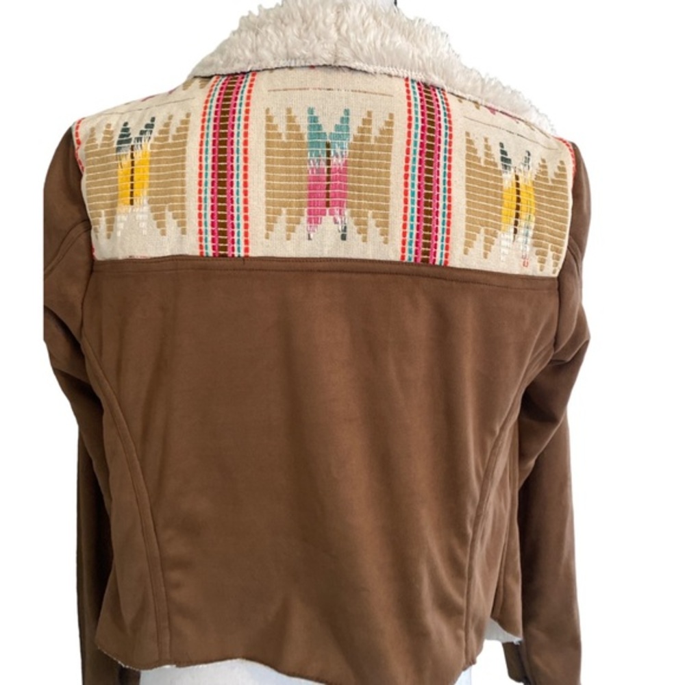 Judith March Boho Southwestern Faux Suede Shearling‎ Open Front Jacket size S - Picture 3 of 4